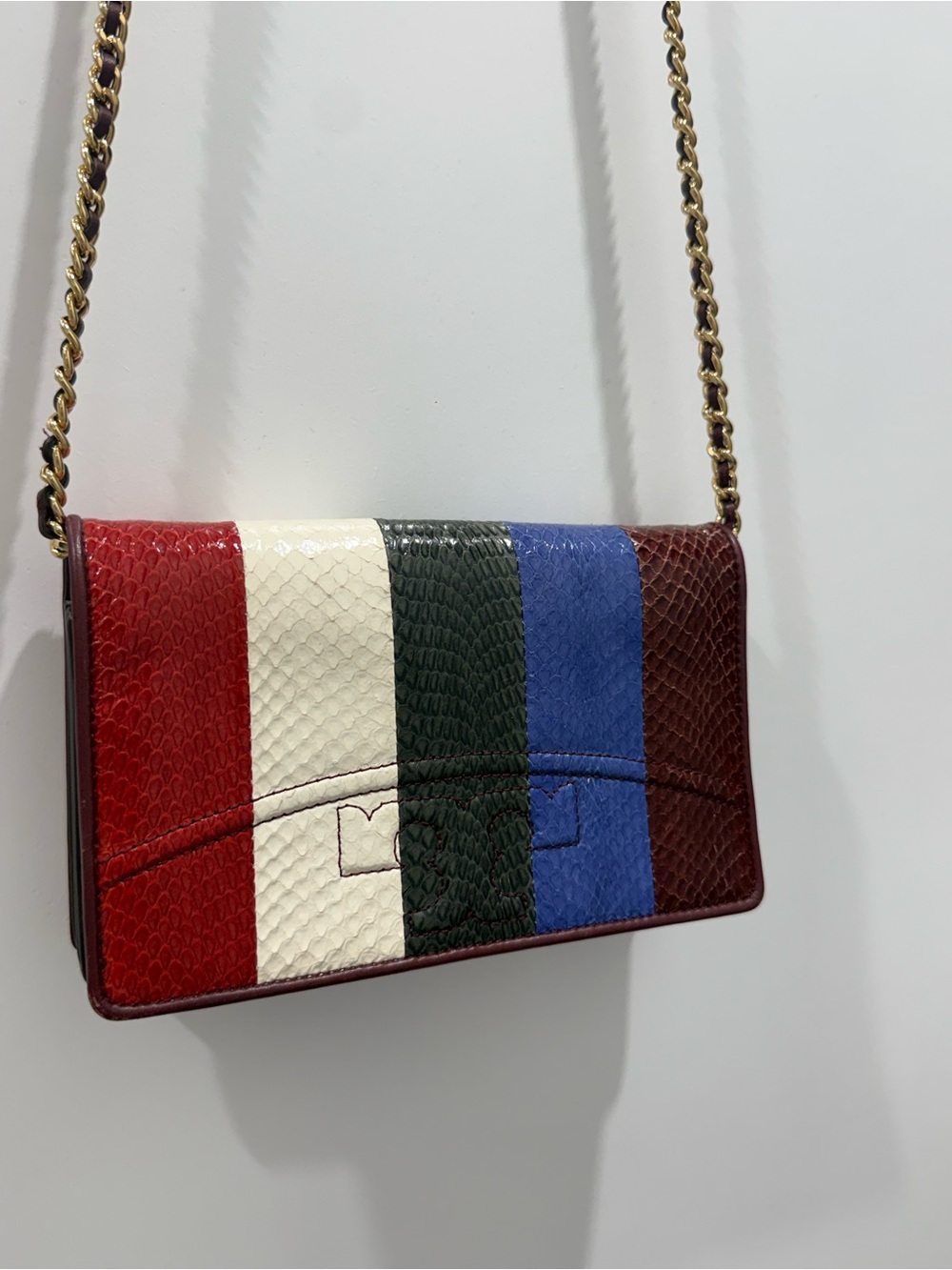 Tory Burch Multi-Stripe Leather Crossbody Bag - Red/White/Green/Blue/Brown